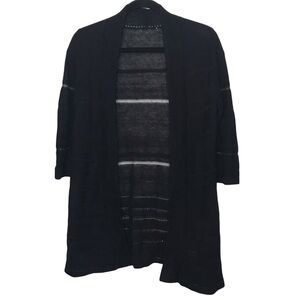 Coldwater Creek Black Linen Blend Open Knit Open Front Cardigan